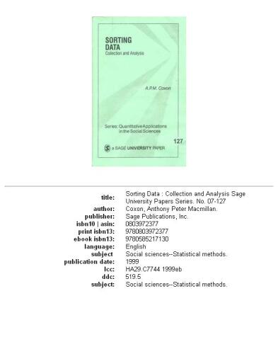 Sorting Data: Collection and Analysis (Quantitative Applications in the Social Sciences)
