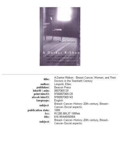 A DARKER RIBBON: A TWENTIETH-CENTURY STORY OF BREAST CANCER, WOMAN, AND THEIR DOCTORS