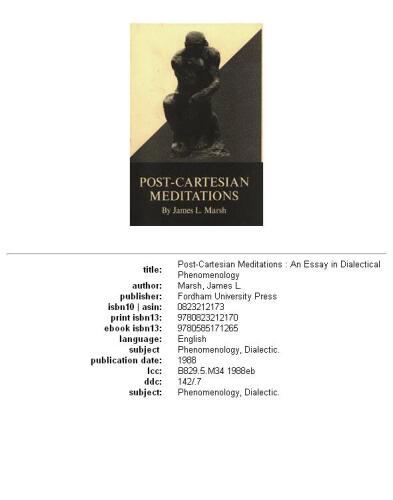 Post-Cartesian Meditations: An Essay in Dialectical Phenomenology