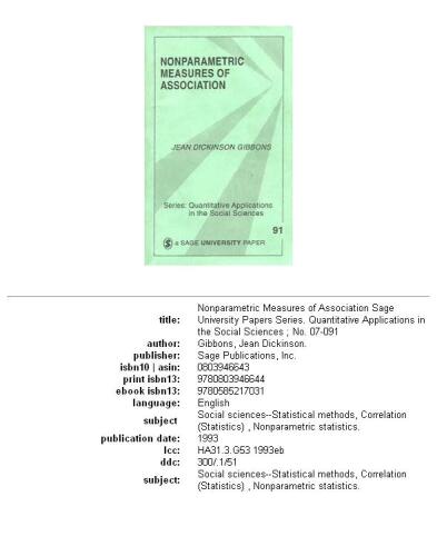 Nonparametric Measures of Association (Quantitative Applications in the Social Sciences)