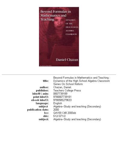 Beyond Formulas in Mathematics and Teaching: Dynamics of the High School Algebra Classroom (The Series on School Reform)