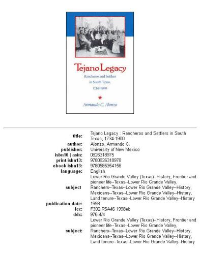 Tejano Legacy: Rancheros and Settlers in South Texas, 1734-1900