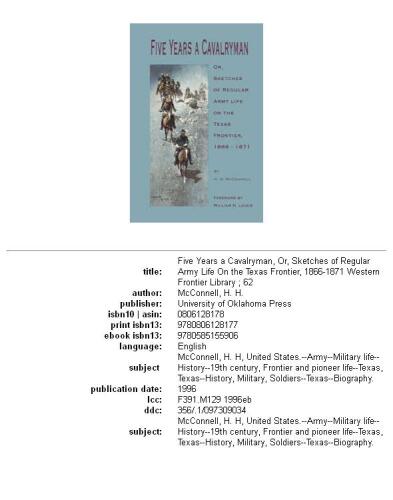 FIVE YEARS A CAVALRY MAN (Western Frontier Library)