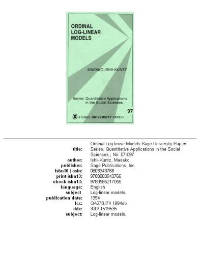 Ordinal Log-Linear Models (Quantitative Applications in the Social Sciences)