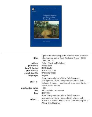Options for Managing and Financing Rural Transport Infrastructure (World Bank Technical Paper)