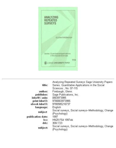 Analyzing Repeated Surveys (Quantitative Applications in the Social Sciences)