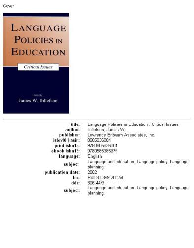 Language Policies in Education: Critical Issues