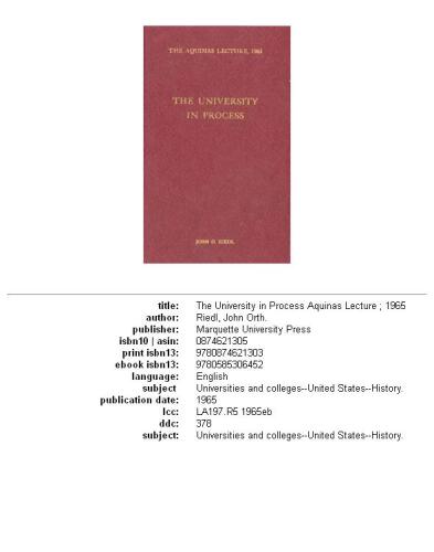 University in Process (Aquinas Lecture 30)