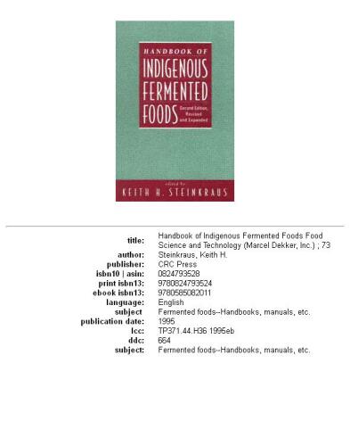 Handbook of Indigenous Fermented Foods (Food Science and Technology)