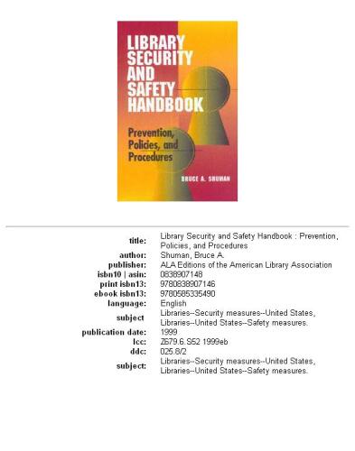 Library Security and Safety Handbook: Prevention, Policies and Procedures