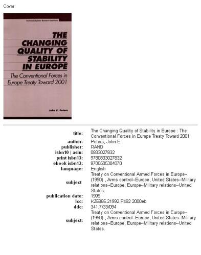The Changing Quality of Stability in Europe: The Conventional Forces in Europe Treaty Toward 2001