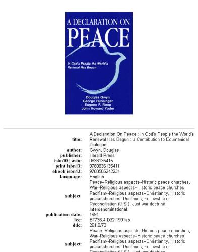A Declaration on Peace: In God's People the World's Renewal Has Begun