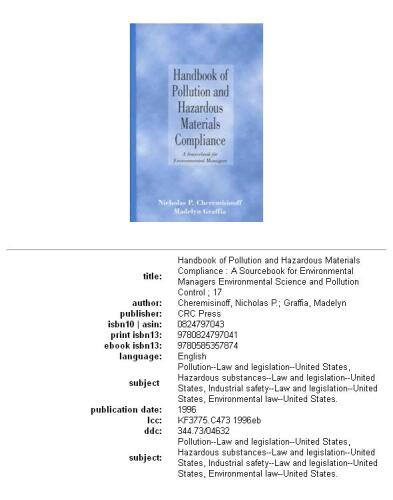 Handbook of Pollution and Hazardous Materials Compliance (Environmental Science and Pollution Control Series)