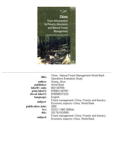 China: From Afforestation to Poverty Alleviation and Natural Forest Management (Evaluation Country Case Study Series)