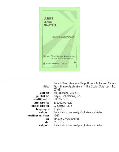 Latent Class Analysis (Quantitative Applications in the Social Sciences, 64)