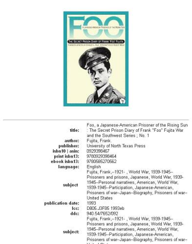 Foo : A Japanese-American Prisoner of the Rising Sun : The Secret Prison Diary of Frank 'Foo' Fujita (War and the Southwest Series, No 1)