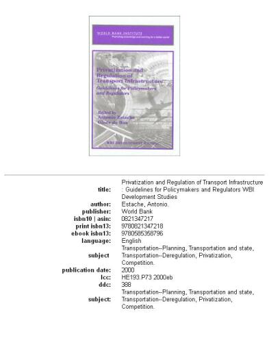 Privatization and Regulation of Transport Infrastructure: Guidelines for Policymakers and Regulators (Wbi Development Studies)