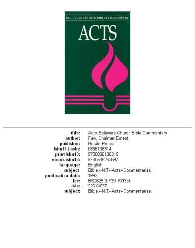 Acts (Believers Church Bible Commentary)