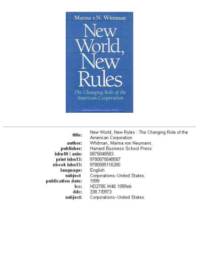 New World, New Rules: The Changing Role of the American Corporation