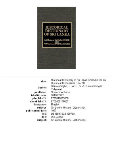 Historical Dictionary of Sri Lanka