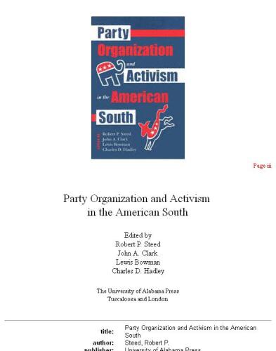 Party Organization and Activism in the American South