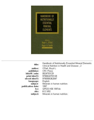 Handbook of Nutritionally Essential Mineral Elements (Clinical Nutrition in Health and Disease, 2)
