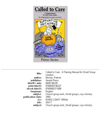 Called to Care: A Training Manual for Small Group Leaders