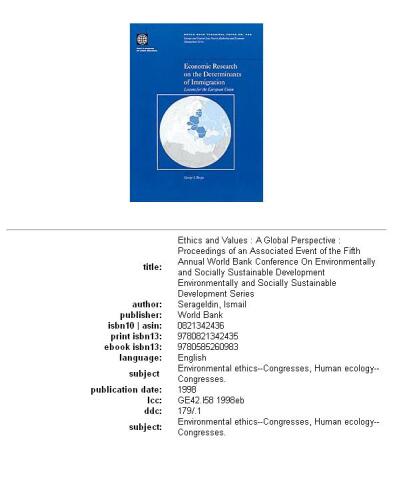 Ethics and Values: A Global Perspective : Proceedings of an Associated Event of the Fifth Annual World Bank Conference on Environmentally and Socially ... and Socially Sustainable Development Series)