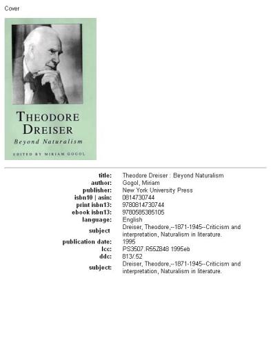 Theodore Dreiser: Beyond Naturalism