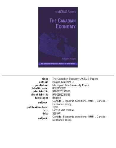 The Canadian Economy (Acsus Papers)