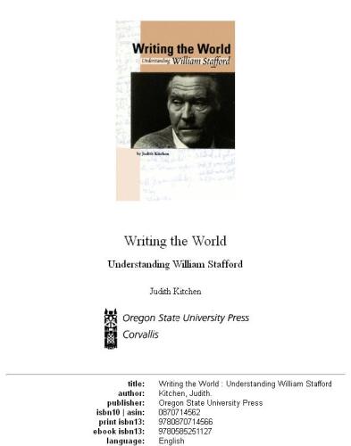 Writing the World: Understanding William Stafford