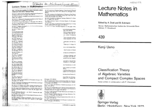 Classification Theory of Algebraic Varieties and Compact Complex Spaces: Notes written in collaboration with P. Cherenack
