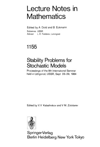 Stability Problems for Stochastic Models: Proceedings of the 8th International Seminar held in Uzhgorod, USSR, Sept. 23–29, 1984