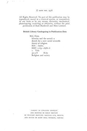 Identity and the Sacred: Sketch for a New Social Scientific Theory of Religion