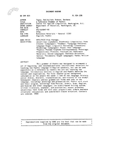 A Reference Grammar of Pashto.   Pashto   T20070824A