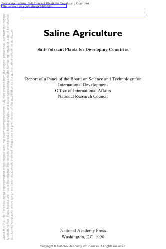 Saline Agriculture: Salt-Tolerant Plants for Developing Countries