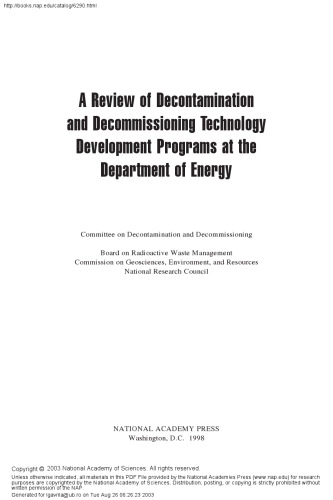 A Review of Decontamination and Decommissioning Technology Development Programs at the Department of Energy (Compass Series)