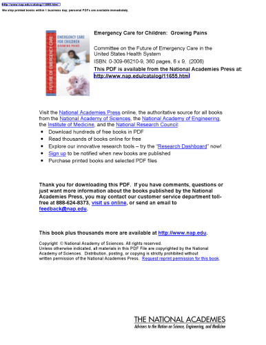 Emergency Care for Children: Growing Pains (Future of Emergency Care)