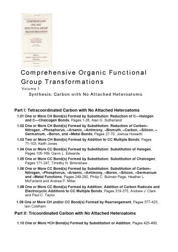 Comprehensive Organic Functional Group Transformations,Volume 1 (Synthesis: Carbon with No Attached Heteroatoms)