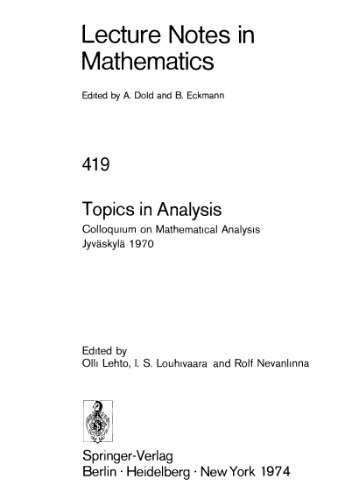 Topics in Analysis: Colloquium on Mathematical Analysis Jyväskylä 1970