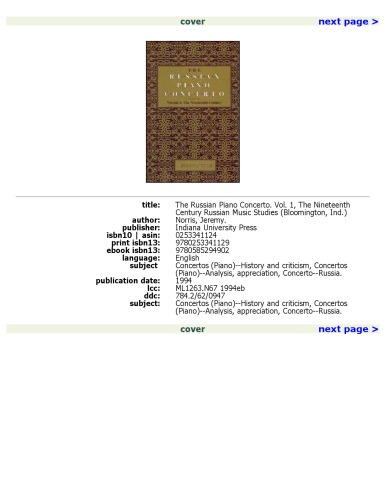 The Russian Piano Concerto: The Nineteenth Century (Russian Music Studies)