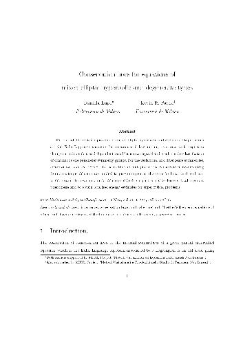 Conservation laws for equations of mixed elliptic-hyperbolic and degenerate types