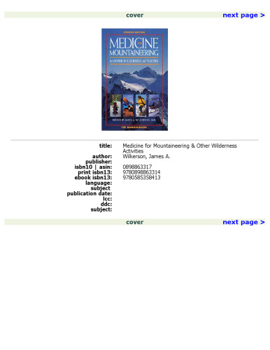 Medicine for Mountaineering & Other Wilderness Activities