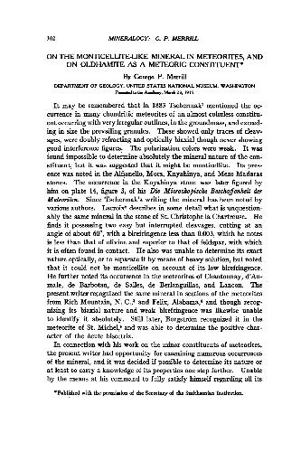 On the Monticellite-Like Mineral in Meteorites, and on Oldhamite as a Meteoric Constituent