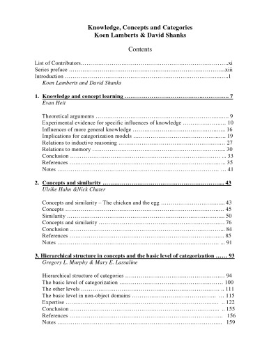 Knowledge, Concepts, and Categories (Studies in Cognition)