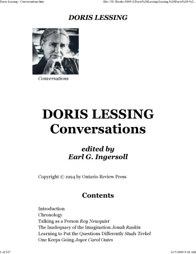 Doris Lessing: Conversations (Ontario Review Press Critical Series)