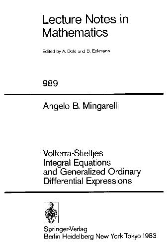 Volterra-Stieltjes Integral Equations and Generalized Ordinary Differential Expressions