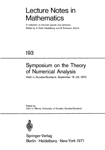 Symposium On The Theory Of Numerical Analysis