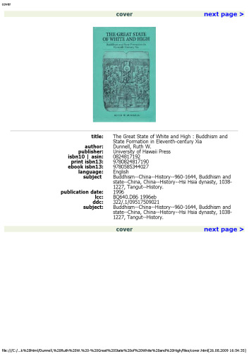 The Great State of White and High: Buddhism and State Formation in Eleventh-Century Xia