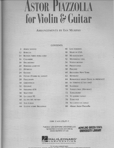 Astor Piazzolla for Violin and Guitar